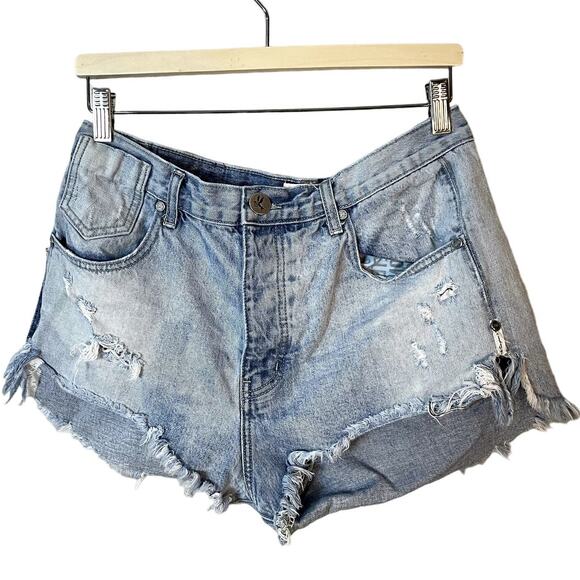 One X One Teaspoon Distressed Denim Bandits Shorts in Light Blue Size 29